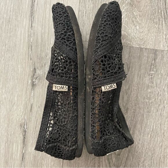 TOMS Alpargata Moroccan Black Crochet Floral Slip On Summer Flat Shoes Size 5 - Picture 9 of 17
